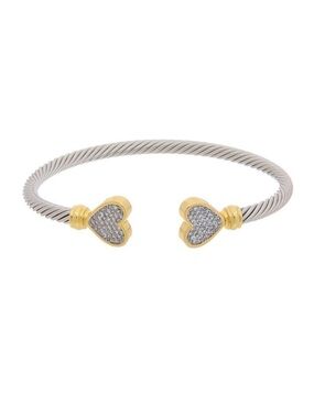 Cillamina Two Tone Heart Cuff Bracelet Gold Silver Pavé